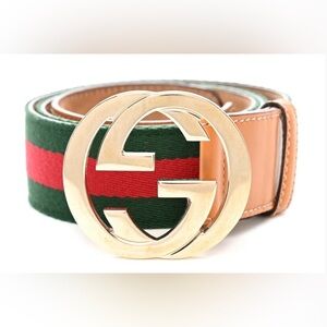 Gucci Calfskin Web Interlocking G Belt 85 34 Green Red